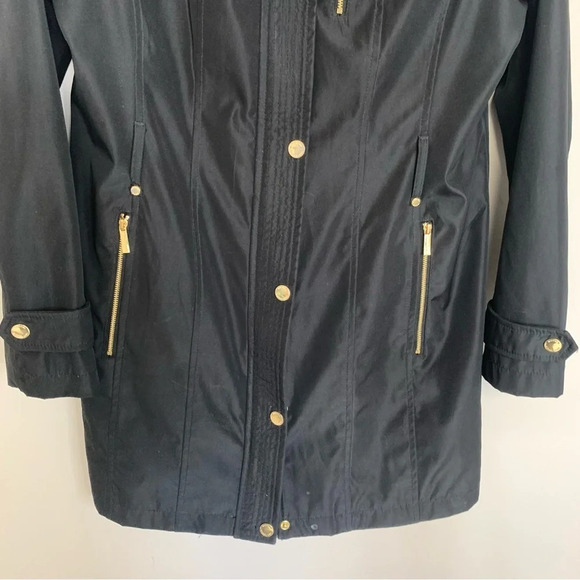 Michael  Kors Black Trench Coat Hooded M - Picture 11 of 12
